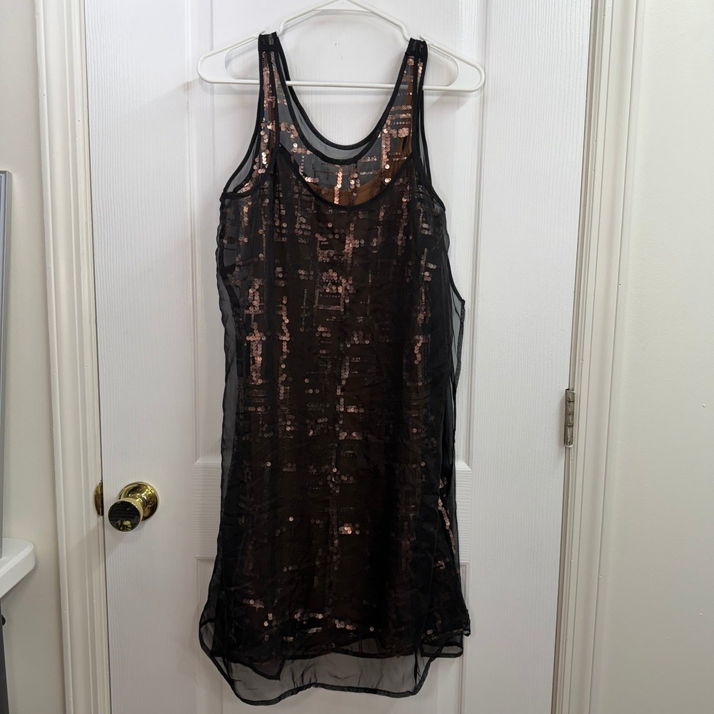 Simply Vera Vera Wang black bronze sequin metallic layered lined sheer dress S